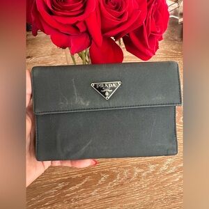 Prada black nylon trifold wallet